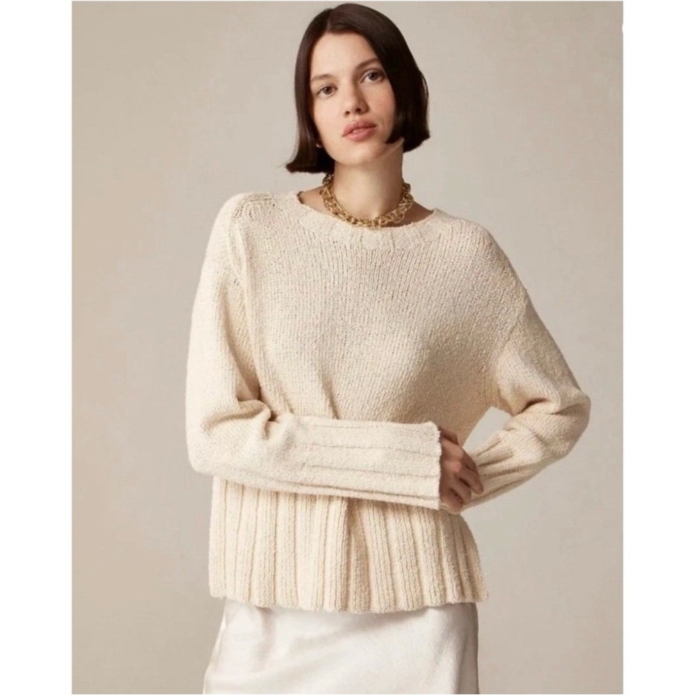 NWT J. Crew Marina Sweater Textured Cotton Blend Warm Sesame